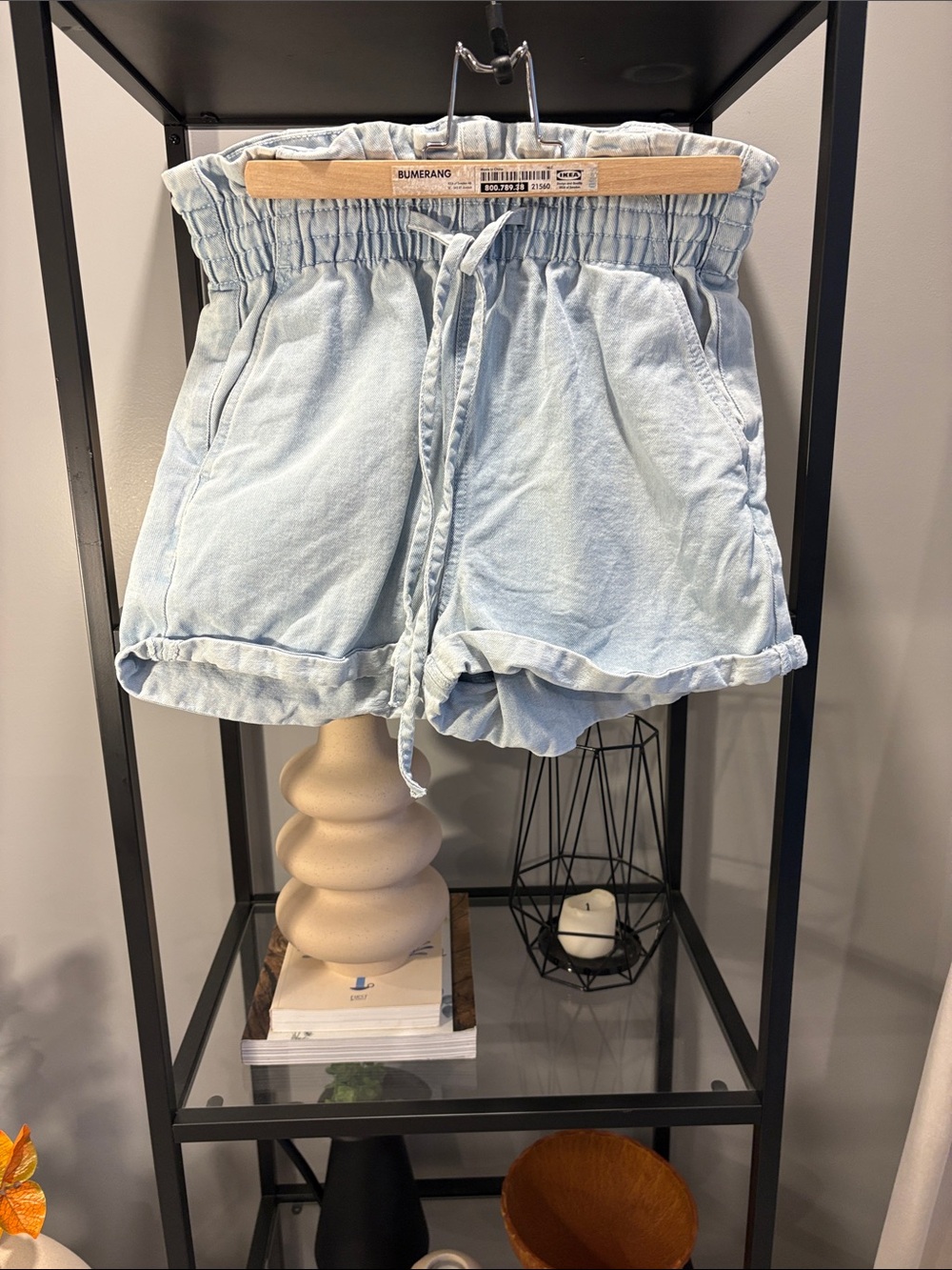 165 Light Blue Paperbag Waist Women's Shorts